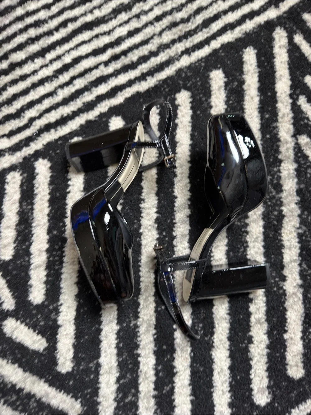 Dolce Vita Black Patent Platform Block Heel Sandals